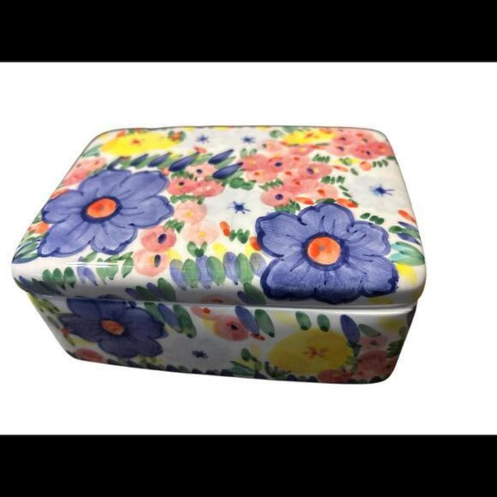 Vintage Fannie May Bright Foral Caramico Storage Box‎ Decorative laded